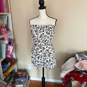 Lovers + Friends Monochrome Floral Strapless Romper